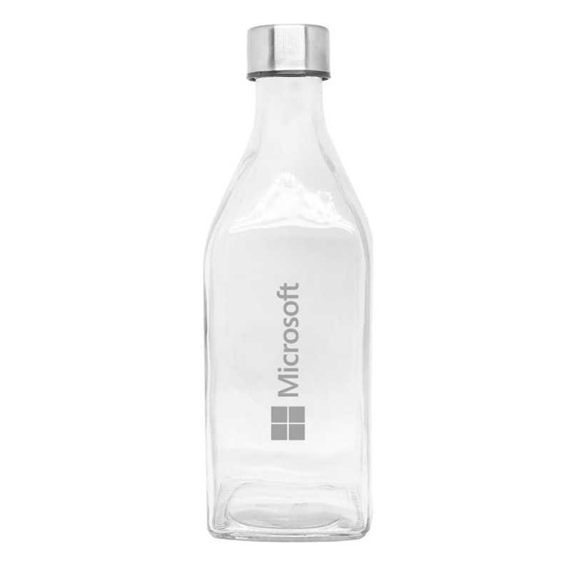 Botella de cristal personalizada cuadrada de 1l, tapón plata - 8,8x25cm. Marcada 1 color