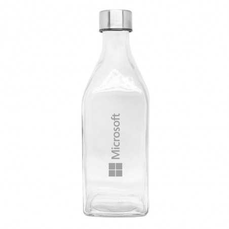 Botella de cristal personalizada cuadrada de 1l, tapón plata - 8,8x25cm. Marcada 1 color