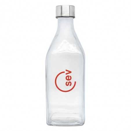 Botella de cristal personalizada cuadrada de 1l, tapón plata - 8,8x25cm. Marcada 1 color