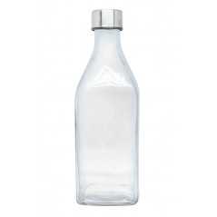 Botella cristal personalizada cuadrada de 1l, tapón plata - 8,8x25cm. Marcada Laser