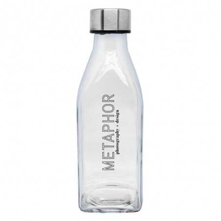 Botella cristal cuadrada personalizada 570ml, tapón plata - 7x21,2cm. 1 color Vitrificado