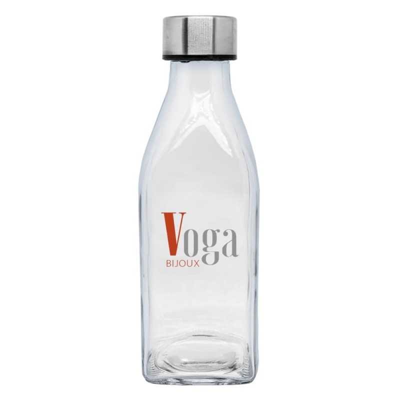 Botella cristal cuadrada personalizada 570ml, tapón plata - 7x21,2cm. Marcada 2 colores