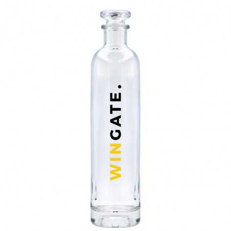 Botella de cristal personalizada 750ml, tapón transparente - 7,4x30cm. Marcada 2 colores