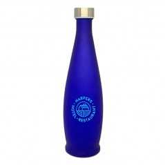 Botella cristal azul personalizada 1l, tapón rosca inox. 8,9x32,4cm. Marcada 1 color