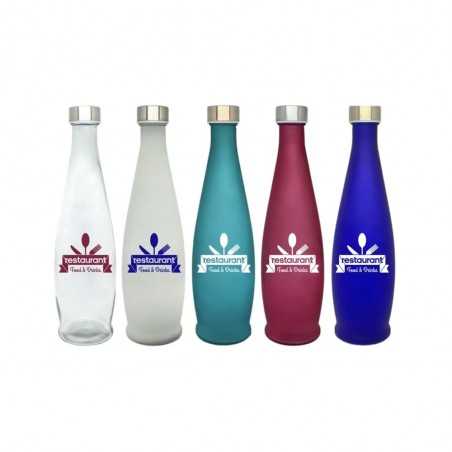 Botella cristal azul personalizada 1l, tapón rosca inox. 8,9x32,4cm. Marcada 1 color