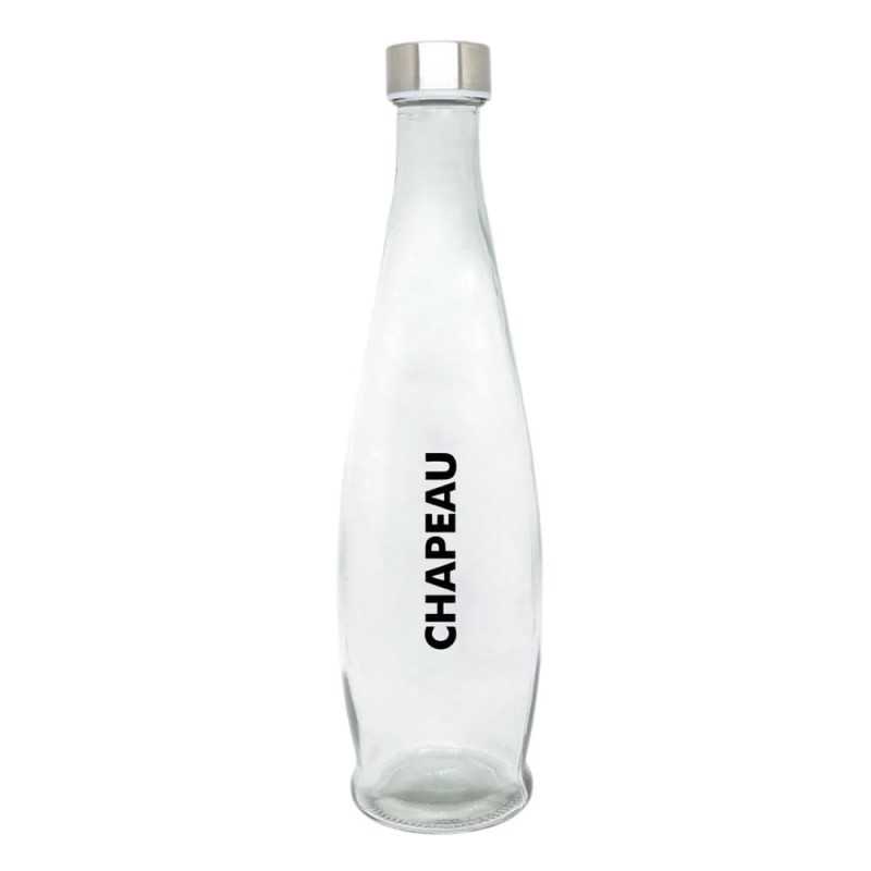 Botella cristal personalizada transparente 1l, tapón inox - 8,9x32,4cm. A un color