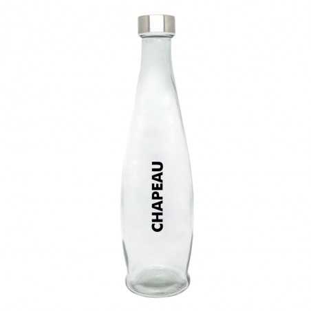 Botella cristal personalizada transparente 1l, tapón inox - 8,9x32,4cm. A un color