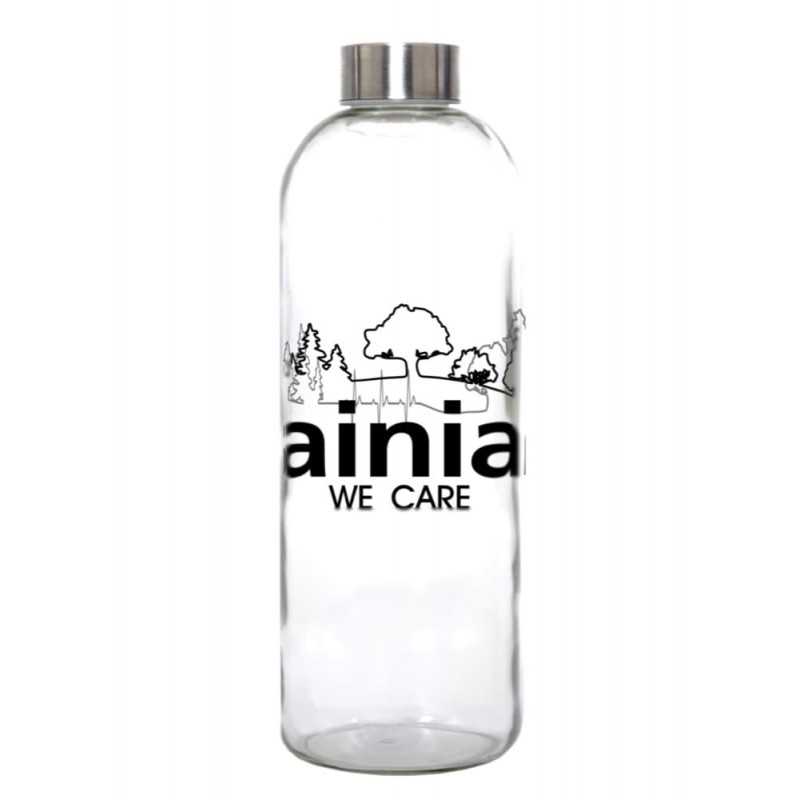 Botella de cristal personalizada 1l tapón plateado. 7,9x24,5cm. Marcaje 1 color