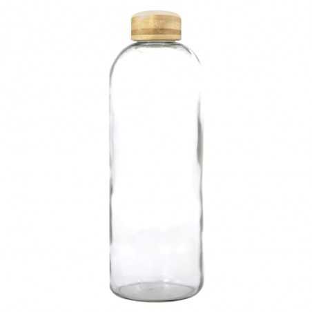 Botella de cristal personalizada 1l tapón madera. 7,9x24,5cm. Marcaje 1 color