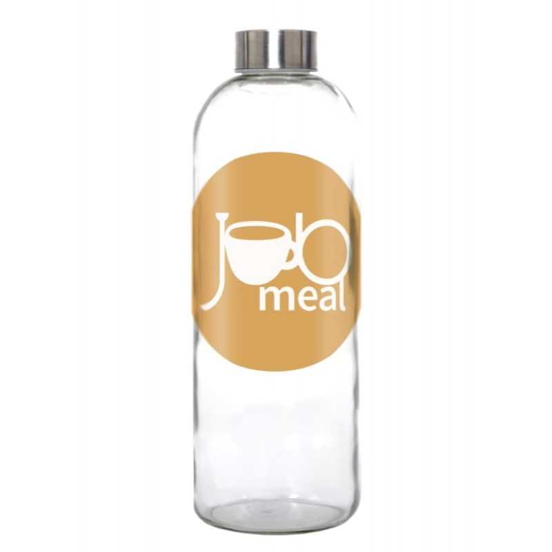 Botella de cristal personalizada 1l tapón plateado. 7,9x24,5cm. Vitrificado un color