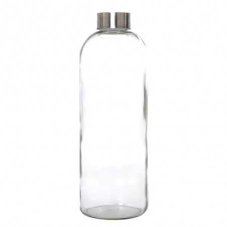 Botella de cristal personalizada 1l tapón plateado. 7,9x24,5cm. Vitrificado un color
