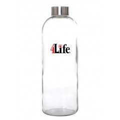 Botella de agua de cristal personalizada 1l tapón plateado. 7,9x24,5cm. Marcada 2 colores