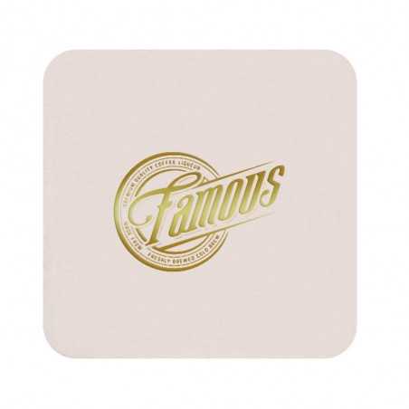 Posavasos personalizado cuadrado base blanca de 9 cm, 400g. Marcado a 1 color con stamping de-luxe