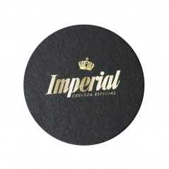 Posavasos personalizado redondo base negra de 9 cm, 400g. Marcado a 1 color con stamping de-luxe