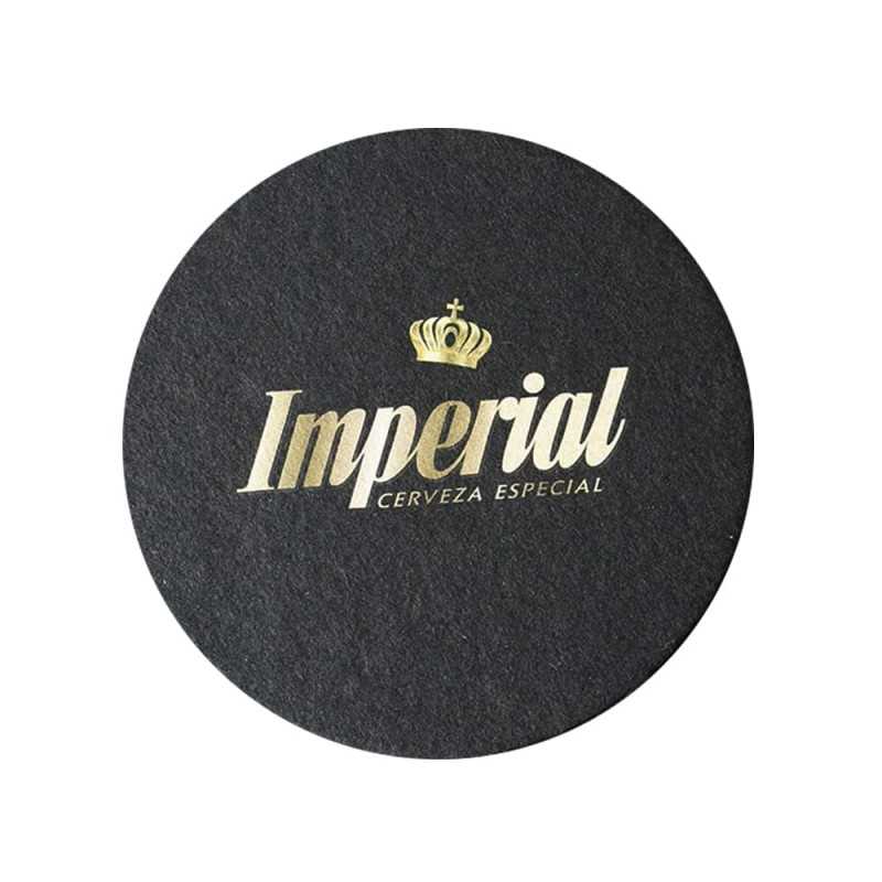 Posavasos personalizado redondo base negra de 9 cm, 400g. Marcado a 1 color con stamping de-luxe