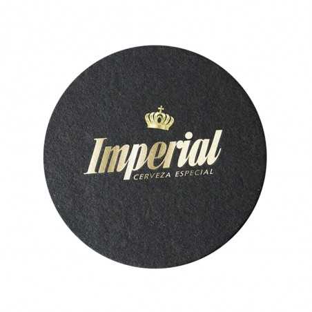 Posavasos personalizado redondo base negra de 9 cm, 400g. Marcado a 1 color con stamping de-luxe