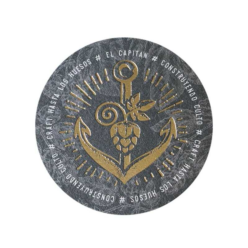 Posavasos personalizado redondo base negra de 9 cm, 400g. Marcado a 2 colores con stamping de-luxe