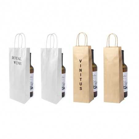 Bolsa de papel blanco personalizada para botella - 14x8,5x39,5cm. 1 color, 1 lado