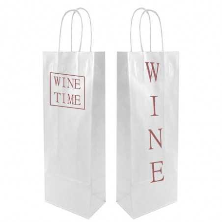 Bolsa papel blanco personalizada para botella - 14x8,5x39,5cm. 1 color a dos lados