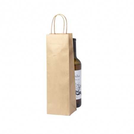 Bolsa papel kraft personalizada para botella. 11x10x36cm. Marcada 1 color en un lado
