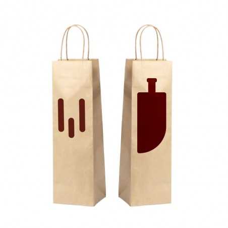 Bolsa papel kraft personalizada para botella. 11x10x36cm. Marcada 1 color a dos lados