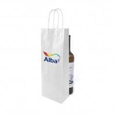 Bolsa papel blanco personalizada para botella - 14x8,5x39,5cm. Cuatricomía, 1 lado