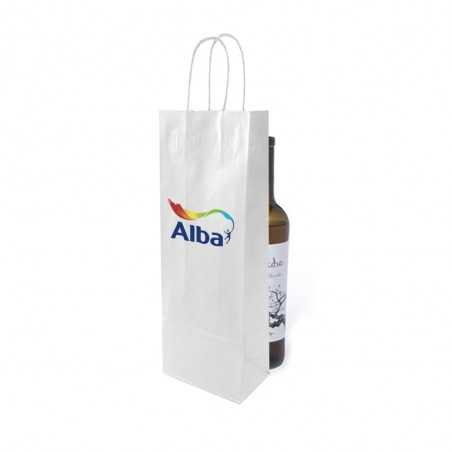 Bolsa papel blanco personalizada para botella - 14x8,5x39,5cm. Cuatricomía, 1 lado