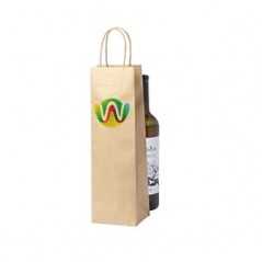 Bolsa papel kraft personalizada para botella. 11x10x36cm. Cuatricomía por un lado