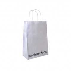 Bolsa personalizada de papel blanco con asa reforzada- 20x10x29cm. 1 color, 1 lado
