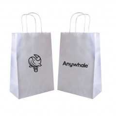 Bolsa personalizada de papel blanco con asa reforzada- 20x10x29cm. 1 color, 2 lados