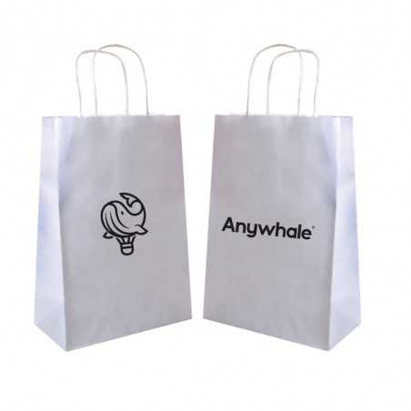 Bolsa personalizada de papel blanco con asa reforzada- 20x10x29cm. 1 color, 2 lados