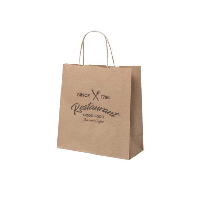 Bolsa papel kraft personalizada con asa reforzada- 22x9x23cm. Marcada 1 color, 1 lado
