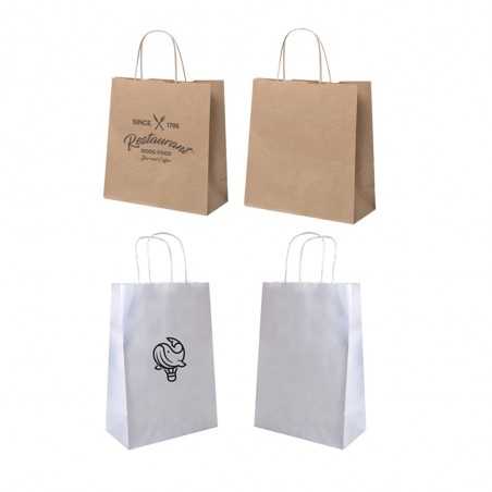 Bolsa papel kraft personalizada con asa reforzada- 22x9x23cm. Marcada 1 color, 1 lado
