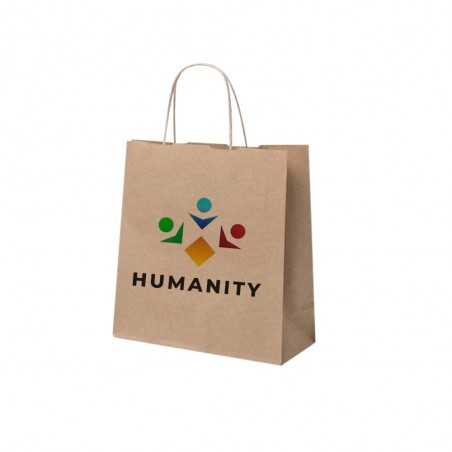 Bolsa de papel kraft personalizada con asa reforzada- 22x9x23cm. Cuatricomía, 1 lado
