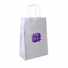 Bolsa papel blanco personalizada con asa reforzada-26x14x32cm. Marcada 1 color, 1 lado