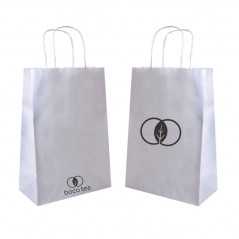 Bolsa de papel blanco personalizada con asa reforzada- 26x14x32cm. 1 color, 2 lados