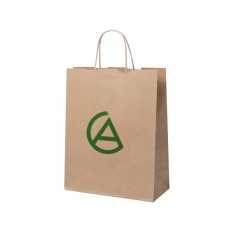 Bolsa papel kraft personalizada con asa reforzada- 25x11x31cm. Marcada 1 color, 1 lado