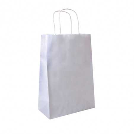 Bolsa papel blanco personalizada con asa reforzada- 26x14x32cm. Cuatricomía, 2 lados
