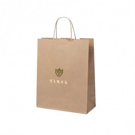 Bolsa de papel kraft personalizada con asa reforzada- 25x11x31cm. Cuatricomía, 1 lado