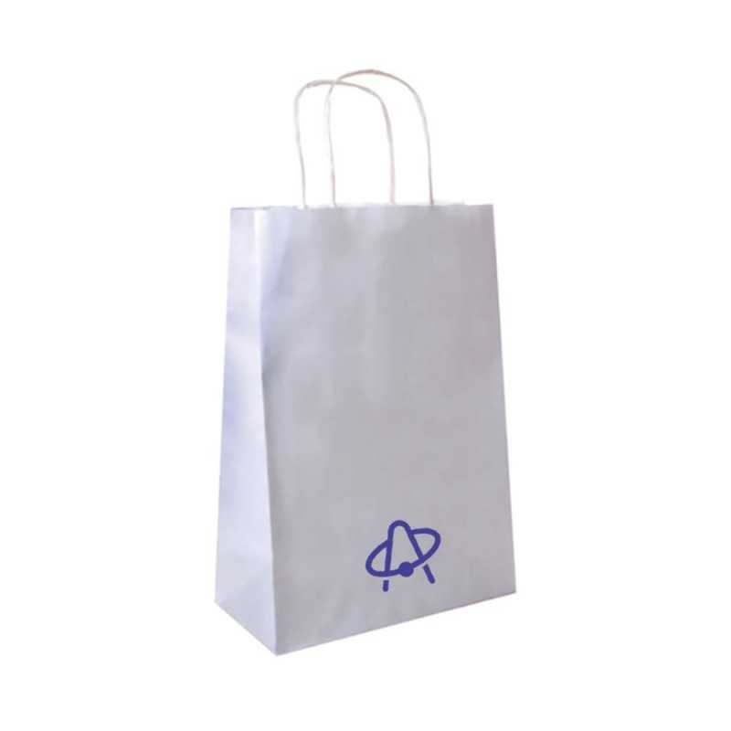Bolsa personalizada papel blanco con asas reforzadas- 32x16x43cm. A 1 color, 1 lado