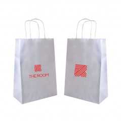 Bolsa personalizada de papel blanco con asas reforzadas- 32x16x43cm. 1 color, 2 lados