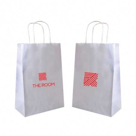 Bolsa personalizada de papel blanco con asas reforzadas- 32x16x43cm. 1 color, 2 lados