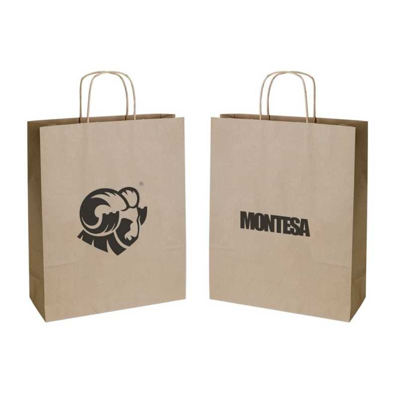 Bolsa personalizada de papel kraft con asa reforzada- 32x12x40cm. 1 color, 2 lados