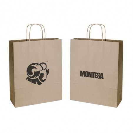Bolsa personalizada de papel kraft con asa reforzada- 32x12x40cm. 1 color, 2 lados
