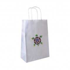 Bolsa personalizada papel blanco con asas reforzadas- 32x16x43cm. Cuatricomía, 1 lado