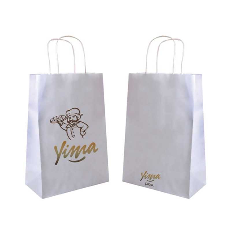Bolsa personalizada papel blanco con asas reforzadas- 32x16x43cm. Cuatricomía, 2 lados