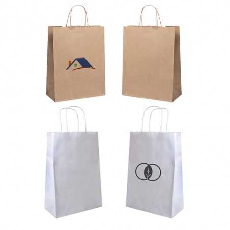 Bolsa personalizada papel blanco con asas reforzadas- 32x16x43cm. Cuatricomía, 2 lados