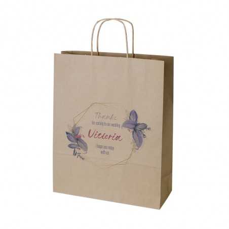 Bolsa personalizada de papel kraft con asa reforzada- 32x12x40cm. Cuatricomía, 1 lado