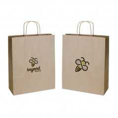 Bolsa personalizada de papel kraft con asa reforzada- 32x12x40cm. Cuatricomía, 2 lados