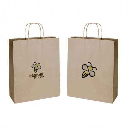 Bolsa personalizada de papel kraft con asa reforzada- 32x12x40cm. Cuatricomía, 2 lados